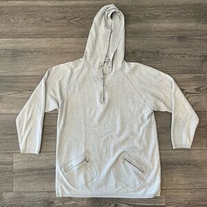 Jones New York Sport Women’s Quarter Zip Knit Zip Pockets Light Gray Hooded